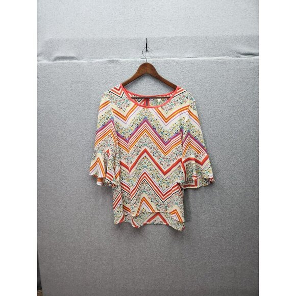 Colorful Floral Chevron Pattern Womens Blouse With Flared Sleeves - Picture 1 of 4